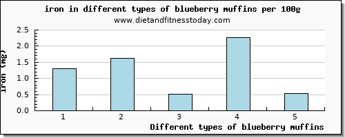 blueberry muffins iron per 100g